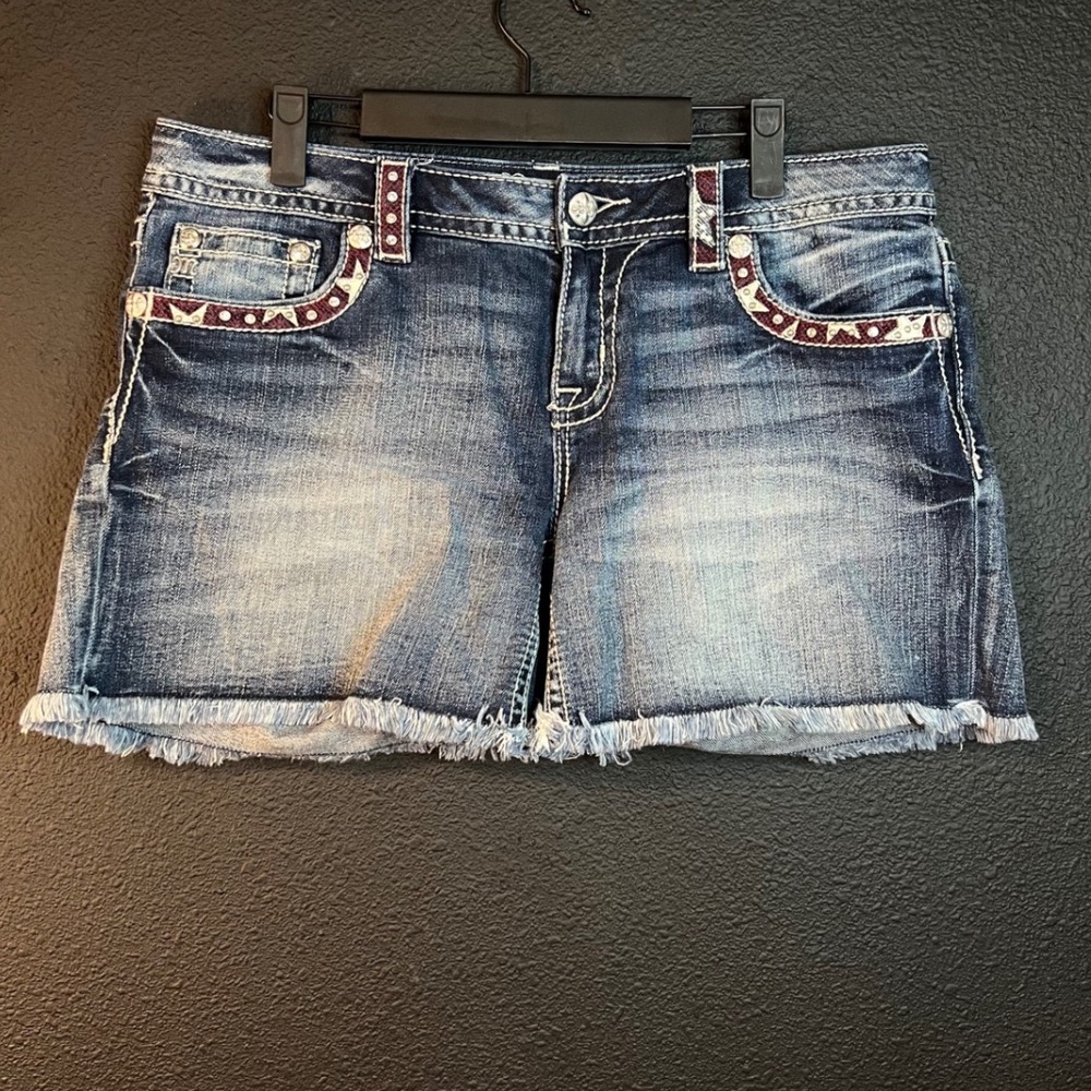 Y2K Miss Me Signature Shorts Womens 30 Distressed Denim Cutoff Studded Bling